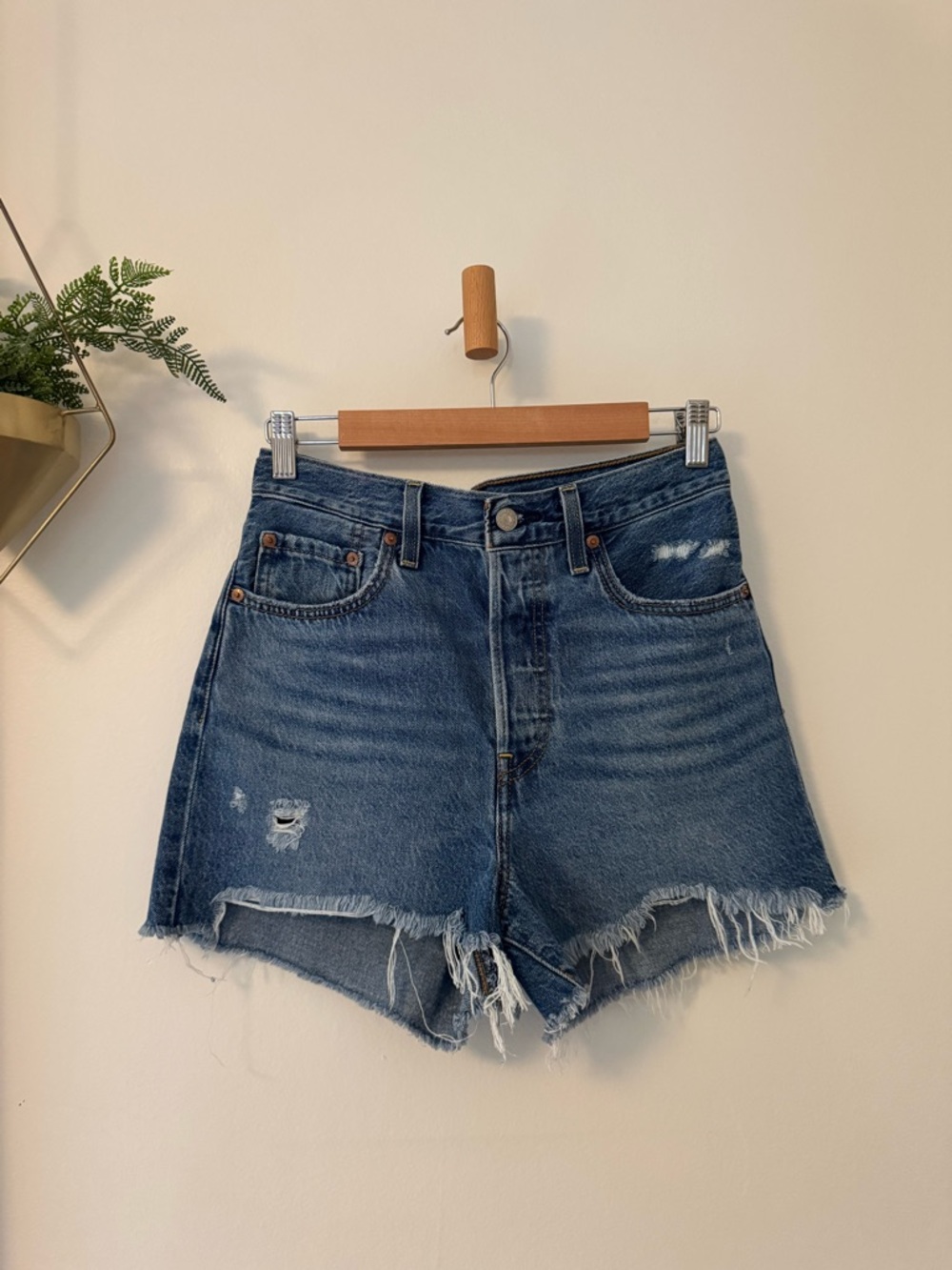 Levi's Dark Blue Rib cage  High-Waist Distressed Denim Shorts